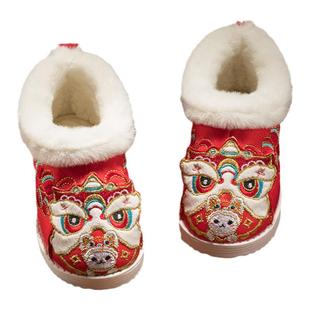 虎头鞋男童拜年汉服鞋婴儿1周岁马面裙棉鞋冬季宝宝学步鞋新年鞋