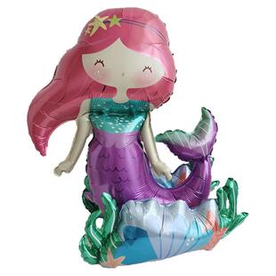 ins美人鱼生日布置数字气球桌飘拉旗背景墙装饰七岁女孩生日布置