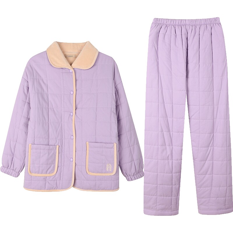 秋鹿梭织夹棉秋冬睡衣可外穿加厚加绒棉袄保暖家居服冬季套装女装