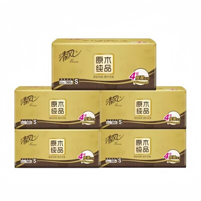 清风原木金装4层加厚抽纸24包