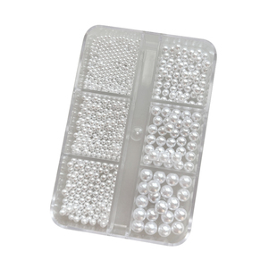 高亮珍珠美甲饰品纯白平底半圆大小混指甲钻质感圆形珍珠配饰套盒