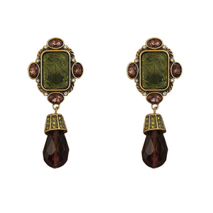 「丛林秘境」绿色琉璃vintage复古高级感小众宫廷夸张耳环/耳夹女