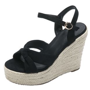 2025夏天高跟坡跟凉鞋女舒适防水台松糕一字扣带厚底增高女凉鞋子