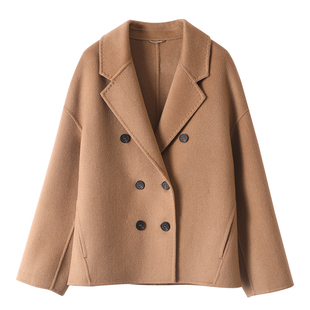 2023秋冬新款双面羊绒大衣女短款100%纯羊毛西装领小个子毛呢外套