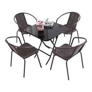 室外可折叠桌椅仿藤编户外露天简约阳台小茶几防水防晒桌椅伞套装