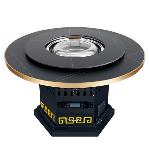 自净化无烟火锅桌子东北铁锅炖灶台桌地锅鸡专用桌商用岩板火锅桌