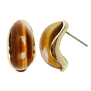 sumni/莎米尼欧美风虎睛石褐色轻奢质感大气时尚耳钉S925银针耳饰