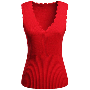 中老年毛线背心吊带短款女秋冬内穿打底针织马甲妈妈保暖坎肩修身