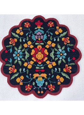 外贸出口尾货手工针织羊毛地毯客厅卧室床边毯美式艺术复古圆形