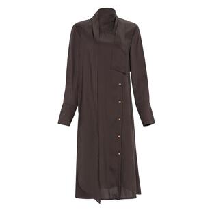 莱芙·艾迪儿商场同款2025春季新品单排扣设计优雅中长袖连衣裙