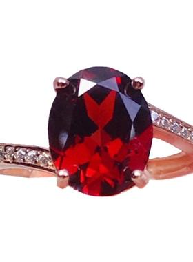 天然莫桑比克酒红色石榴石戒指