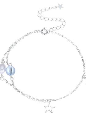 猫蛰S925纯银海蓝宝贝壳海星手链