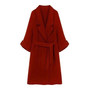 红色双面呢大衣女秋冬中长款高级感超好看新年战袍高级感羊毛外套