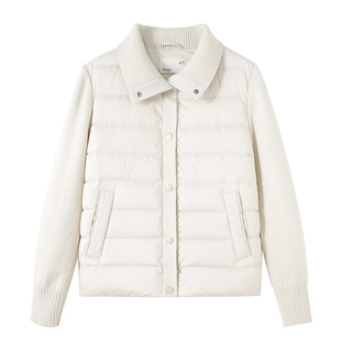 YBAI/亦白 25冬季新款简约时尚毛织拼接显瘦百搭短款羽绒服外套女