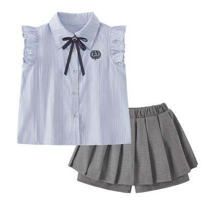 [7A抗菌]女童裙子两件套夏大童学院风夏装儿童衣服英伦风女宝套装