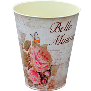 宽口径复古贴花铁皮桶花店干花花器铁桶铁多肉植物花卉花盆收纳桶