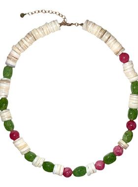 天然贝壳粉绿色手工串珠项链