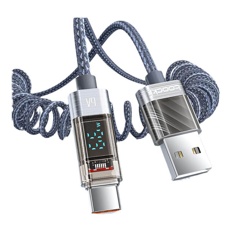 toocki图奇车载弹簧数据线双Type-C充电线适用于苹果安卓华为小米手机USB快充6A线1.8米加长数显线车充闪充