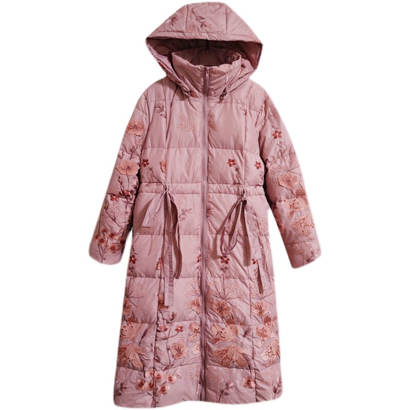 羽绒服女长款过膝白鸭绒保暖外套