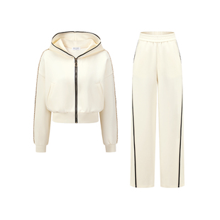 CHICHY千金风松弛慵懒感白色连帽卫衣套装女款休闲上衣长裤两件套