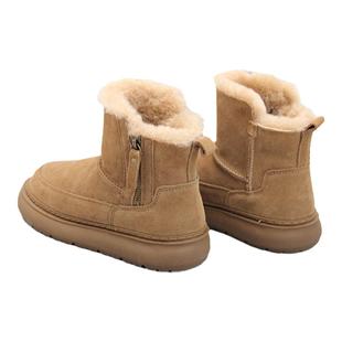 纯羊毛雪地靴女2024新款冬季皮毛一体厚底短筒加绒加厚东北大棉鞋