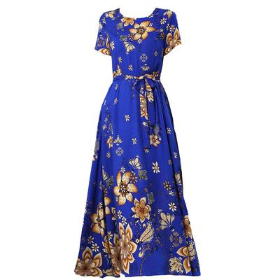 碎花显瘦外穿中老年风棉绸连衣裙