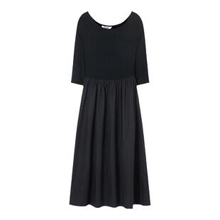 Eland衣恋七分袖连衣裙针织拼接梭织收腰长裙子夏季品