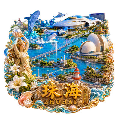 珠海长隆海洋浮雕磁吸金属冰箱贴