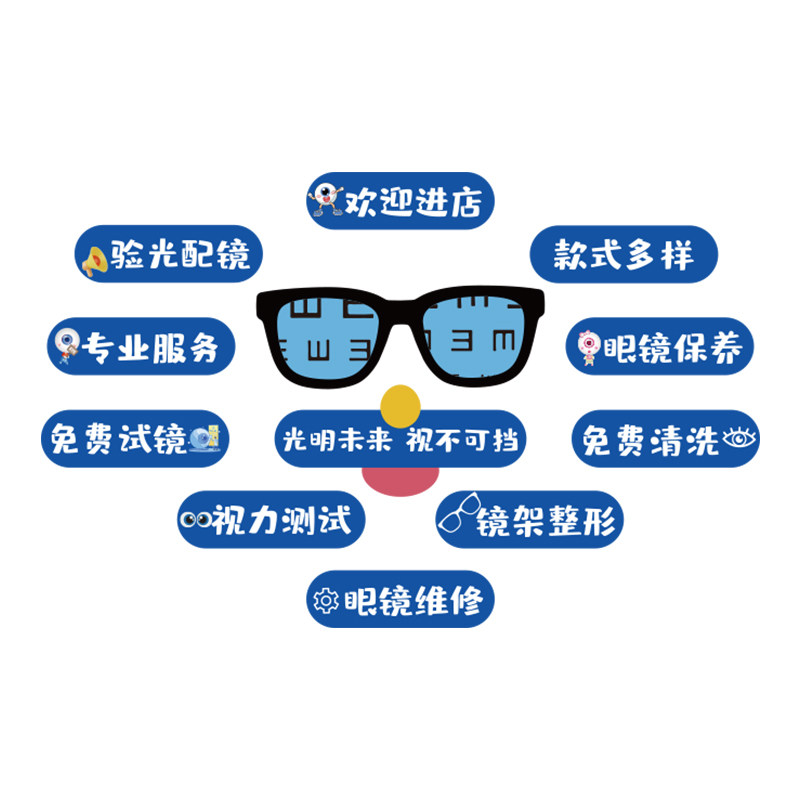 眼镜店形象墙面装饰挂画文化背景广告海报视验光室配镜宣传中心贴