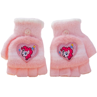 小马宝莉儿童手套冬季薄款女童露指半指翻盖幼儿园女孩小孩冬天