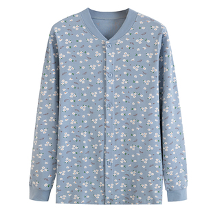 中老年女纯棉开衫秋衣老人全棉线衣家居服妈妈打底秋冬宽松棉毛衫