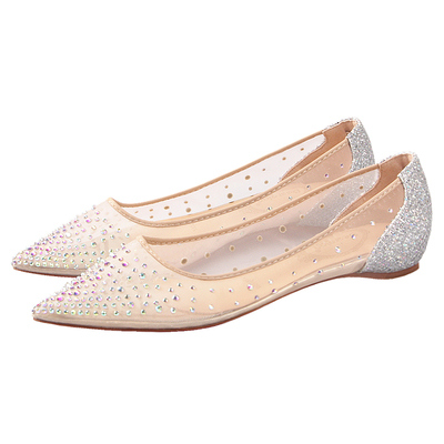 2023新款平底网纱尖头水钻单鞋