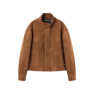 XWI欣未美拉德麂皮绒格纹拼接夹棉外套女秋冬季独特好看夹克上衣