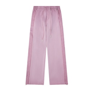 NERESUM条纹复古运动裤女2025新款小个子爵士舞粉色阔腿直筒卫裤