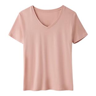 80支丝光棉黑色v领t恤女短袖上衣时尚高端2026新款夏季半袖体恤衫