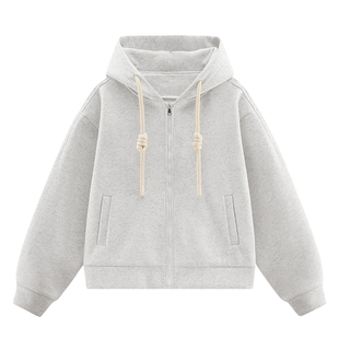 迈特优手工编绳纯色连帽卫衣男春季新款潮牌重磅宽松慵懒开衫外套