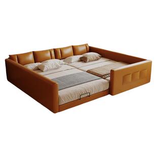 奶油中古风亲子床一家四口子母床二胎护栏床榻榻米拼接加宽真皮床