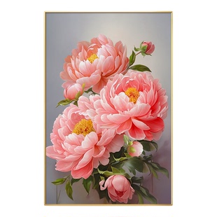 花开富贵手绘油画入户玄关装饰画轻奢高级感正对门挂画牡丹花壁画