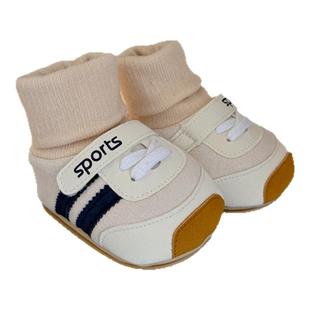 春秋新生婴儿鞋袜拼色运动百搭0-1岁男女宝宝不掉保暖软底学步鞋