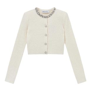 self-portrait 秋冬象牙白钻饰千金风甜美短款针织开衫上衣