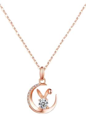 chin莫桑钻月亮兔项链