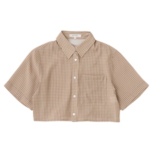 moussy 夏季新品日系复古格纹短袖宽松短款衬衫010IS430-3821