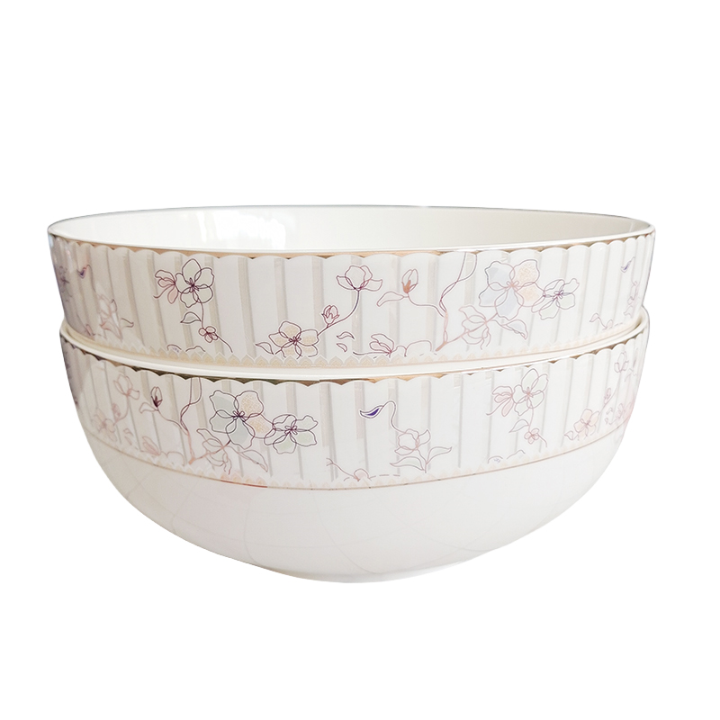 中式陶瓷大汤碗白瓷芬芳小语花朵8英寸吃面碗2只专用单个装矮碗