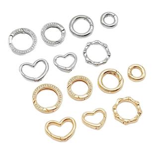 强保色14K包金白K镶锆圆形爱心弹簧扣手工DIY手链项链收尾链接扣