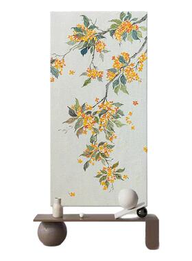 新中式《鲤鱼金桂》黄色桂花客厅竖版背景装饰画玄关墙壁挂画壁画