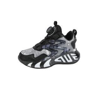 儿童篮球鞋男童鞋子2025秋冬季皮面加绒运动鞋黑色大童男孩跑步鞋