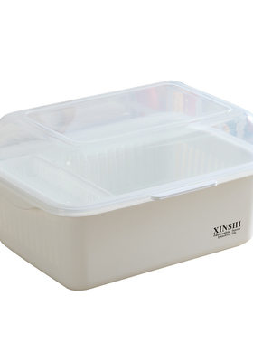 带盖塑料双层沥水碗柜餐具收纳盒