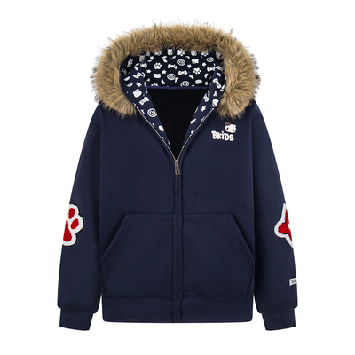 美式复古凯蒂猫毛领开衫连帽外套