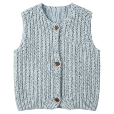 蓝色韩系软糯牛角扣针织开衫马甲