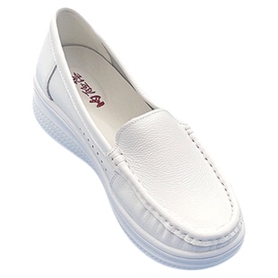 内联升女鞋小白鞋一脚蹬医院专用护士鞋软底透气牛皮单鞋1350C